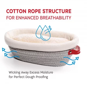 KneadAce Cotton Rope Banneton Bread Proofing Basket Set, Oval & Round Bread Baskets with Liners & Covers for Artisan Bread Baking, Sourdough Bread Ba