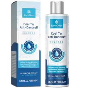 RoyceDerm Coal Tar Dandruff Shampoo: Extra Strength 2% Coal Tar Extract Medicated Gel for Rapid Scalp Hair Relief targets dandruff, psoriasis, and se