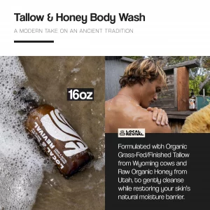 Local Revival Tallow and Honey Body Wash - Unscented - Beef Tallow with Honey, Olive Oil, Shea Butter and Jojoba Oil - Moisturizing Body Wash for Men