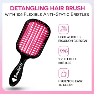 Bautero Brush Detangler Brush for Wet & Dry Hair, Pain-Free Brushing on All Hair Types, Knot Removal, Vented Hair Brush, Sakura Blossom