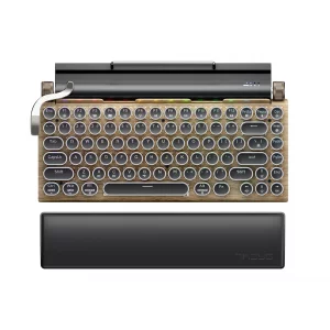 7KEYS Typewriter Keyboard Wireless Retro Style, Vintage Classical Mechanical Keyboard with Bluetooth for IPAD PC/Laptop Mac/Phone (Wood+Wrist)