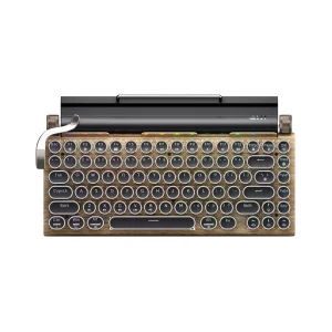 7KEYS Typewriter Keyboard Wireless Retro Style, Vintage Classical Mechanical Keyboard with Bluetooth for IPAD PC/Laptop Mac/Phone (Wood+Wrist)