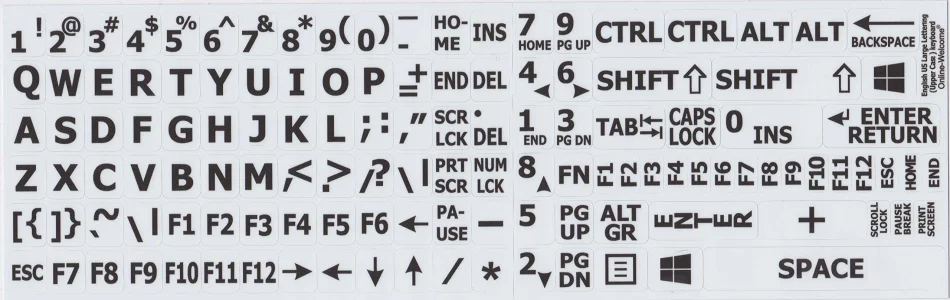English US Large Letters White Keyboard Stickers