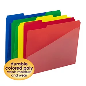 Smead Poly File Folders with Pockets, Folders for Documents, 1/3-Cut Tabs, File Folders Letter Size, Office Supplies, School Supplies, Set of 12 (105