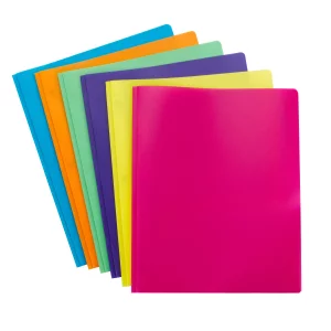 Smead Poly Two-Pocket Folder, Three-Hole Punch Prong Fasteners, Letter Size, Assorted Bright Colors, 6 Folders Total (87747)