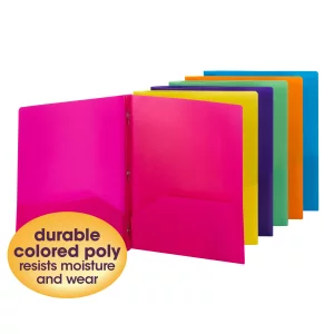 Smead Poly Two-Pocket Folder, Three-Hole Punch Prong Fasteners, Letter Size, Assorted Bright Colors, 6 Folders Total (87747)