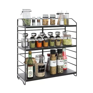 decorelax Metal Spice Rack, 3 Levels Adjustable Kitchen Shelf, Desk Organiser, Suitable for Kitchen, Bathroom and Bedroom, Kitchen Shelf, Standing St