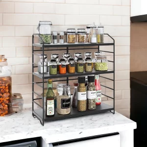 decorelax Metal Spice Rack, 3 Levels Adjustable Kitchen Shelf, Desk Organiser, Suitable for Kitchen, Bathroom and Bedroom, Kitchen Shelf, Standing St