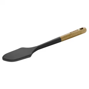 STAUB Silcone Spatula, Great for Mixing, Folding, Scraping, and Spreading, Durable BPA-Free Matte Black Silicone, Acacia Wood Handles, Safe for Nonst