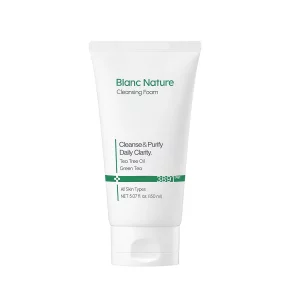 BLANC NATURE Cleansing Foam, Tea Tree Pore Deep Facial Cleanser for Oily & Sensitive Skin, Centella Asiatica, Green Tea, Korean Skincare, 5.07 fl oz 