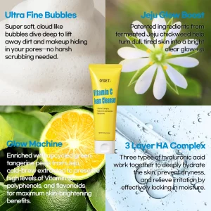 O!GETi Vitamin C Foam Cleanser, Brightening Face Wash with Triple Vitamin C, Upcycled Green Tangerine, Ultra-Fine Micro Bubbles, 4.2oz