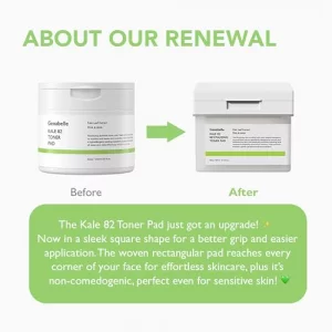 Genabelle Kale 82 Toner Pad - 60 Jumbo Sheets, AHA PHA Dead Skin Care Daily Hydrating Toner Pad exfoliating