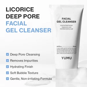 YUMU Licorice Deep Pore Facial Cleanser, for Double Cleansing, Centella Asiatica + Ceramide NP + Glycerin, Hydrating Gel Cleanser, Blackhead Remover,