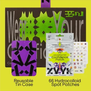 Cute Pimple Patches for Face - Tattoo Style Hydrocolloid Acne Patches (Confidence Patch Set) with Star Designs (66 Cute Patches) with a Tin Case - Ve