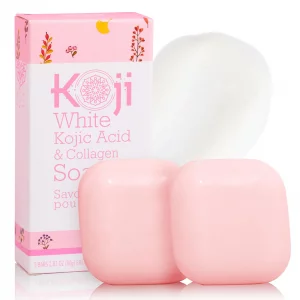 Koji White Kojic Acid & Collagen Skin Brightening Soap for Face & Natural Glowing Skin - Moisturizer, Body Cleansing Bar, Reduce the Appearance of Wr