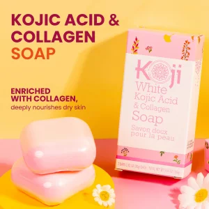 Koji White Kojic Acid & Collagen Skin Brightening Soap for Face & Natural Glowing Skin - Moisturizer, Body Cleansing Bar, Reduce the Appearance of Wr