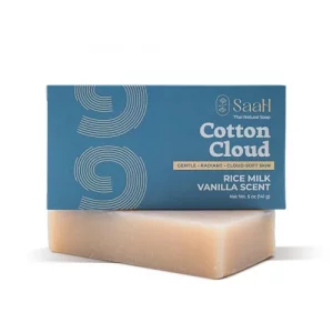 SaaH Cotton Cloud Rice Milk & Vanilla Soap - Brightening & Moisturizing Cold Process Soap for Sensitive Skin - Natural Thai Spa with Aloe Vera & Jasm