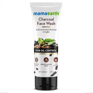 Mamaearth Activated Charcoal Face Wash | Controls Excess Oil & Unclog Pores | Purifying Facial Cleanser | Mildly Exfoliates with Coffee | 3.38 Fl Oz 