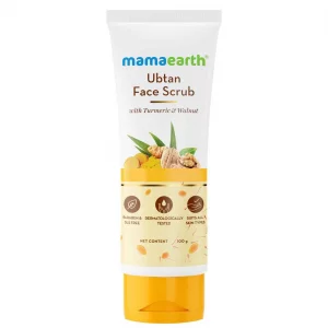 Mamaearth Ubtan Face Scrub with Turmeric & Walnut | De Tan Scrub Helps Remove Sun Tan & Dead Skin | Gently Exfoliates & Hydrates Skin | 3.53 Oz (100g