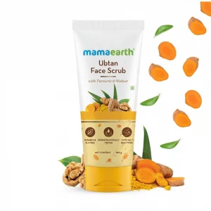 Mamaearth Ubtan Face Scrub with Turmeric & Walnut | De Tan Scrub Helps Remove Sun Tan & Dead Skin | Gently Exfoliates & Hydrates Skin | 3.53 Oz (100g