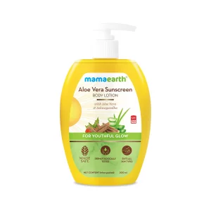 Mamaearth Aloe Vera SPF 30 Sunscreen Body Lotion | Helps Prevent Tanning & Adds Glow to Skin | Lightweight & Non-Greasy | Suits All Skin Types | 10.1