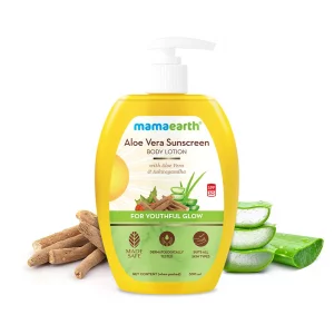 Mamaearth Aloe Vera SPF 30 Sunscreen Body Lotion | Helps Prevent Tanning & Adds Glow to Skin | Lightweight & Non-Greasy | Suits All Skin Types | 10.1