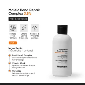 Minimalist Hair Shampoo for Damaged Hair & Frizzy Hair | Maleic Bond Repair Complex 3.5% | With Argan Oil, Ceramides & Coconut Oil | For Women & Men 