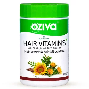 OZIVA Plant Based Hair Vitamins | Hair Vitamins for Hair Growth & Better Hair Health (with Omega-3, Biotin & Vitamin E for Hair), Certified Clean & V