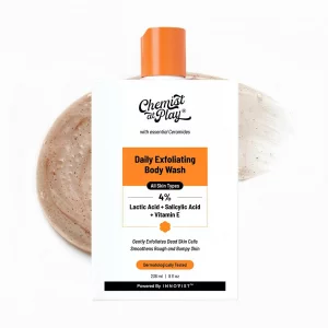 Chemist at Play Body Wash Exfoliating For Dry Rough Bumpy Strawberry Skin With 1% Salicylic Acid 2% Lactic Acid And Ceramides For Men And Women 7.9 F