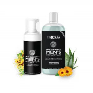 Skin Elements Men's Intimate Wash JUMBO Pack | with Refill | For 180 Days | 14.2 fl. oz | pH Balanced Hygiene Foaming Wash | Controls Bad Odor | Tea 