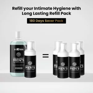 Skin Elements Men's Intimate Wash JUMBO Pack | with Refill | For 180 Days | 14.2 fl. oz | pH Balanced Hygiene Foaming Wash | Controls Bad Odor | Tea 