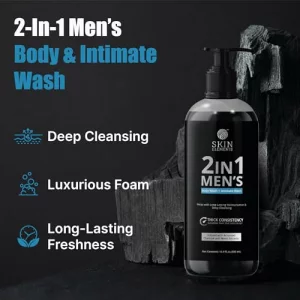 Skin Elements 2-in-1 Body Wash & Intimate Wash for Men| Deep Cleansing Shower Gel| Infused with Activated Charcoal & Neem Extracts| Thicker Consisten