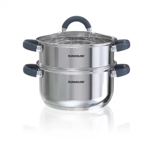 SUNHOUSE 3 Quarts Steamer Pots With Lid, 2-Tier Multipurpose Stainless Steel Steaming Pot Cookware With Stay-Cool Handles, Tri-ply Bottom, Compatible