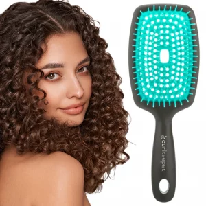 Curl Keeper Flexy Hair Brush, Turquoise - Detangling Hair Brush with Flexible Bristles for Shower Use, Combing Through Curls & Removing Tangles - Lig