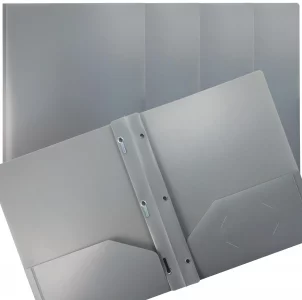 Better Office Products Gray Plastic 2 Pocket Folders with Prongs, 24 Pack, Heavyweight, Letter Size Poly Folders with 3 Metal Prongs Fastener Clips, 