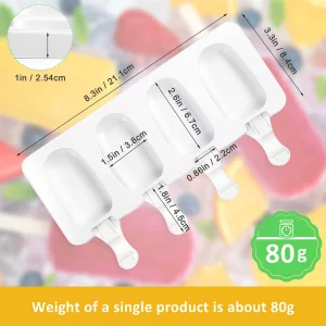 Perthlin 4 Pieces Ice Cream Mould lolly Mold Silicone Ice Cream Mold 4-Cavity Cake Pop Molds Baking Molds with 200 Pieces Sticks for Homemade Treats(