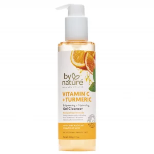 By Nature Vitamin C + Turmeric Gel Cleanser with Hyaluronic Acid - + Hydrating Face Wash & Makeup Remover for Oily and Acne-Prone Skin, Natural Daily