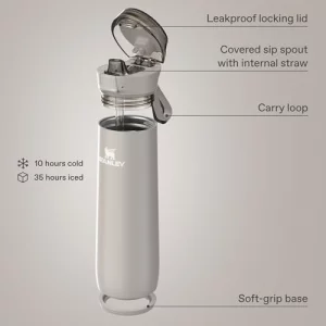 STANLEY Flowstate Spring Bottle | Leakproof Water Bottle with Carry Strap & Flip-Top Locking Lid | Insulated Stainless Steel  20 oz | Coastal Teal