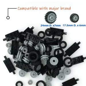 Pasacho City Car Wheels Tires Axles Kits Set, Vehicle Truck Parts Classic Pieces Accessories, Bulk Bricks Sets Construction Toys