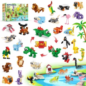 BOPEGOLO 22 Pack Animals Easter Party Favors for Kids - 3-in-1 Animal Building Block Toys, Featuring 66 Designs, Goodie Bag Stuffers, Classroom Rewar