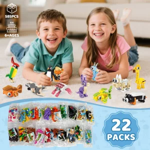BOPEGOLO 22 Pack Animals Easter Party Favors for Kids - 3-in-1 Animal Building Block Toys, Featuring 66 Designs, Goodie Bag Stuffers, Classroom Rewar