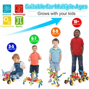 Kids STEM Building Toys for 3 4 5 6 7 8+ Year Old Boy Girl Birthday Gift, 125 Pcs Preschool Classroom Educational Building Blocks Stem Kits Activitie
