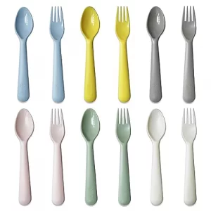 Muulaii Kids Spoons and Forks Toddler Utensils Plastics Reusable Silverware Baby Cutlery Set Feeding Dinnerware Utensils BPA Free Microwave Dishwashe