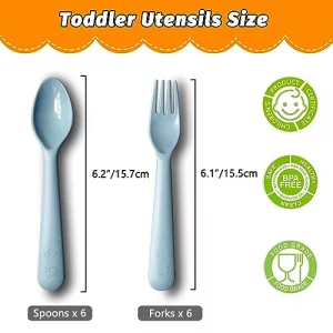 Muulaii Kids Spoons and Forks Toddler Utensils Plastics Reusable Silverware Baby Cutlery Set Feeding Dinnerware Utensils BPA Free Microwave Dishwashe