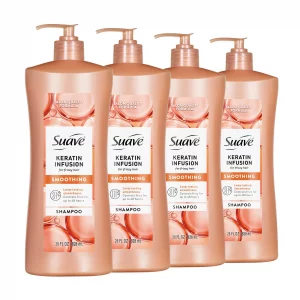 Suave Keratin Infusion Smoothing Shampoo For Frizzy Hair, Anti-Humidity + 48HR Frizz Control, Smooths & Detangles For Easy Styling, 28 FL OZ Pump, 4 