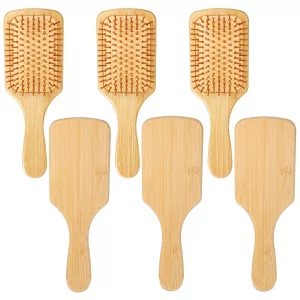 6 Pcs Bamboo Hair Brush Bulk Natural Wooden Paddle Brush Round-tipped Bamboo Bristles Detangling Brushes, Lightweight Massage Anti Static for Women M