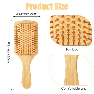 6 Pcs Bamboo Hair Brush Bulk Natural Wooden Paddle Brush Round-tipped Bamboo Bristles Detangling Brushes, Lightweight Massage Anti Static for Women M