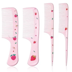 4Pcs Cute Hair Comb Set, Pink Strawberry Comb for Toddler Portable Cute Fruit Girl Hair Combs for Kids Women Girls All Hairs Types Long Short Wet Dry