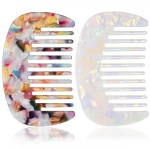 2 Pack Mini Comb, Mini Wide Tooth Hair Detangling Comb Anti-Static Pocket Combs Cellulose Acetate Round Tooth Combs for Bangs Curly Wavy Long Hairs D