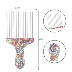 Professional Hair Styling Pick Comb - Stainless Steel, for Afro Hair, Suitable for Women and Men (Waist flower K4)
